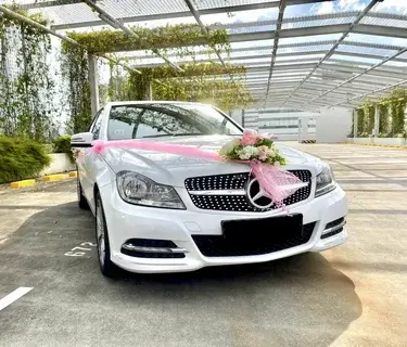 Luxury Mercedes wedding car with ribbons